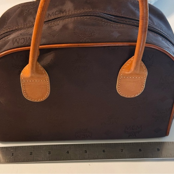 MCM Boston Satchel Hand Bag Nylon Leather Dark Brown Authenticated COA - Picture 8 of 16